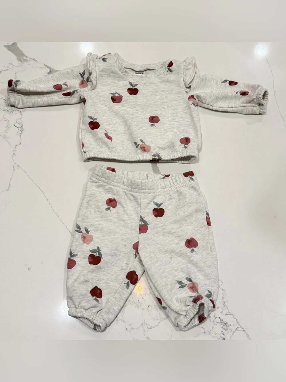 0-3 Months Carter's Cream Sweatpant Set with Pink and Red Apple Print